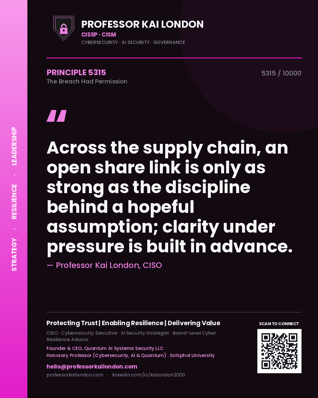 Professor Kai London principle 5315: Across the supply chain, an open share link is only as strong as the discipline behind a hopeful assumption; clarity under pressure is built in advance.