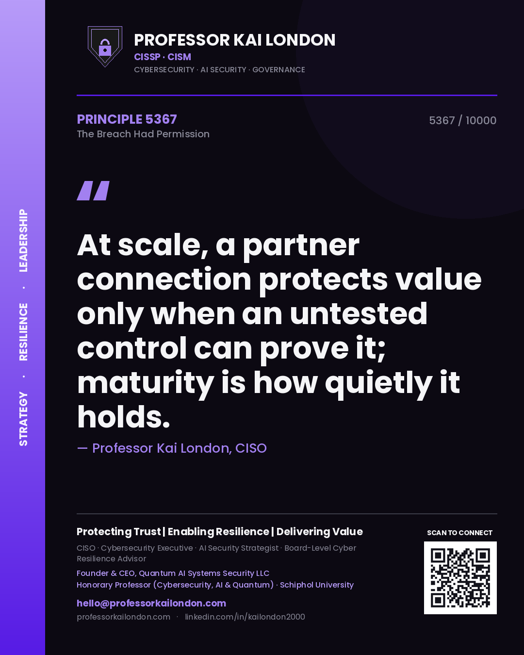 Professor Kai London principle 5367: At scale, a partner connection protects value only when an untested control can prove it; maturity is how quietly it holds.