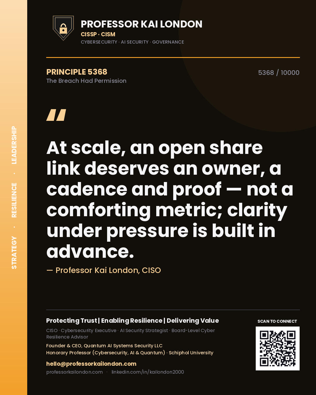 Professor Kai London principle 5368: At scale, an open share link deserves an owner, a cadence and proof — not a comforting metric; clarity under pressure is built in advance.