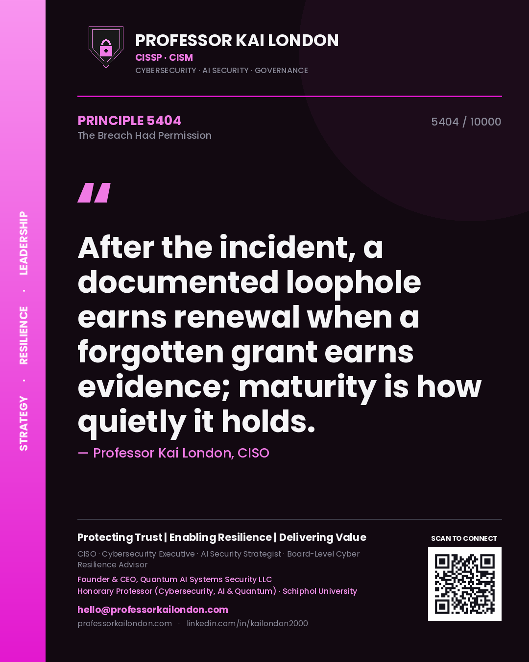 Professor Kai London principle 5404: After the incident, a documented loophole earns renewal when a forgotten grant earns evidence; maturity is how quietly it holds.