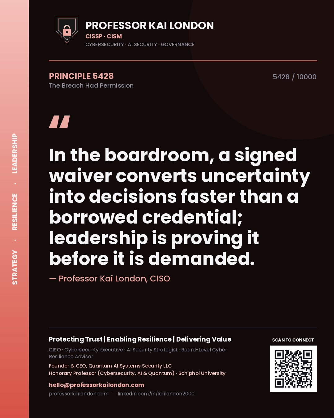 Professor Kai London principle 5428: In the boardroom, a signed waiver converts uncertainty into decisions faster than a borrowed credential; leadership is proving it before it is demanded.