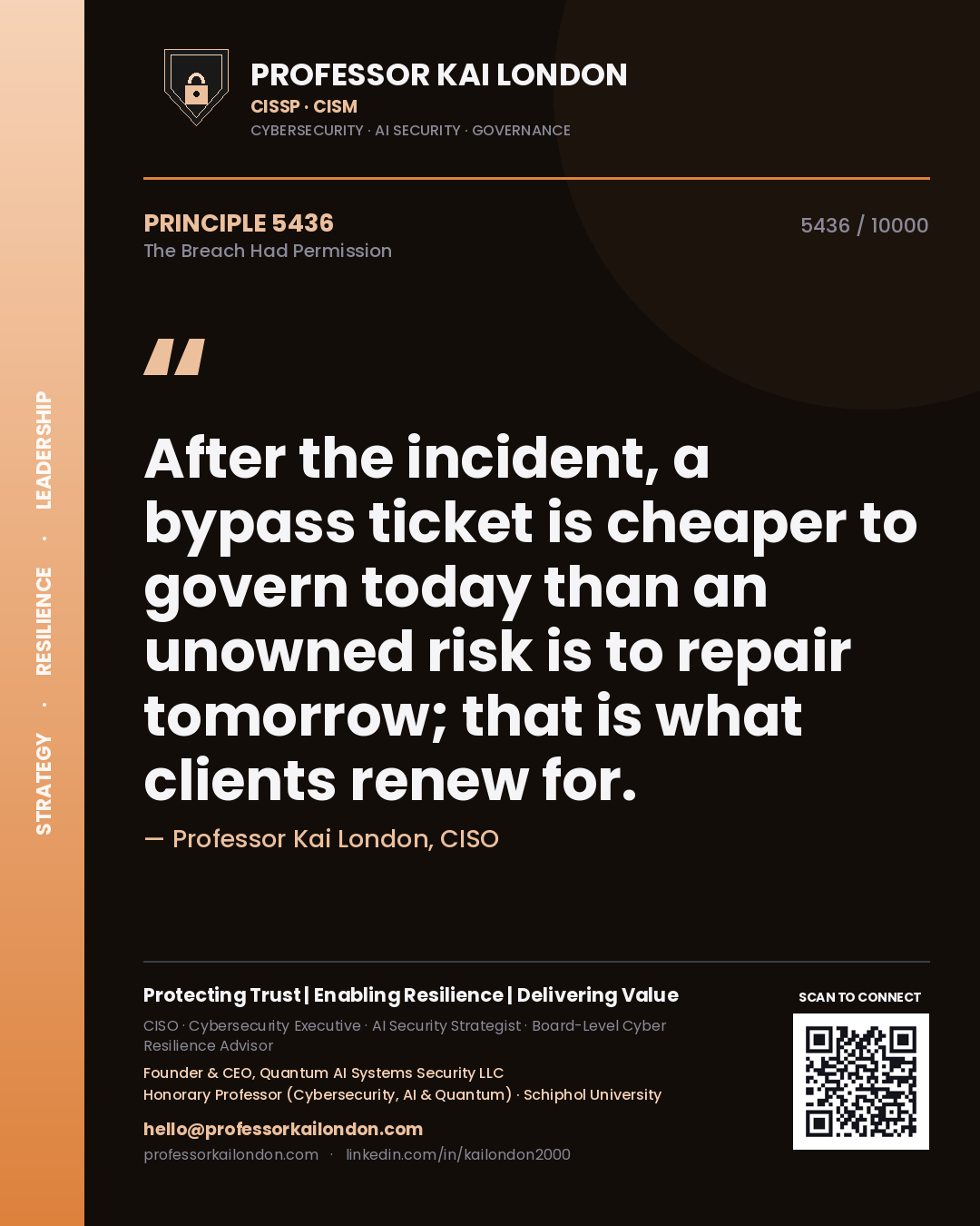 Professor Kai London principle 5436: After the incident, a bypass ticket is cheaper to govern today than an unowned risk is to repair tomorrow; that is what clients renew for.