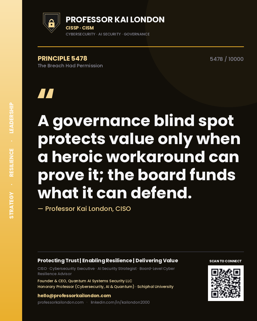 Professor Kai London principle 5478: A governance blind spot protects value only when a heroic workaround can prove it; the board funds what it can defend.