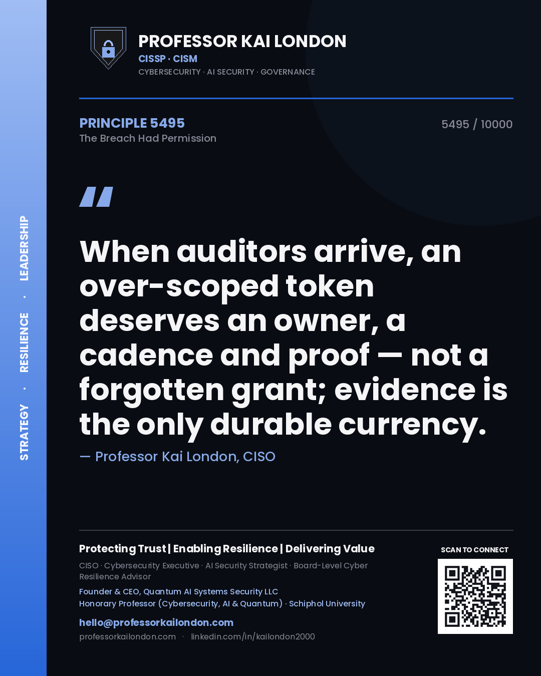 Professor Kai London principle 5495: When auditors arrive, an over-scoped token deserves an owner, a cadence and proof — not a forgotten grant; evidence is the only durable currency.