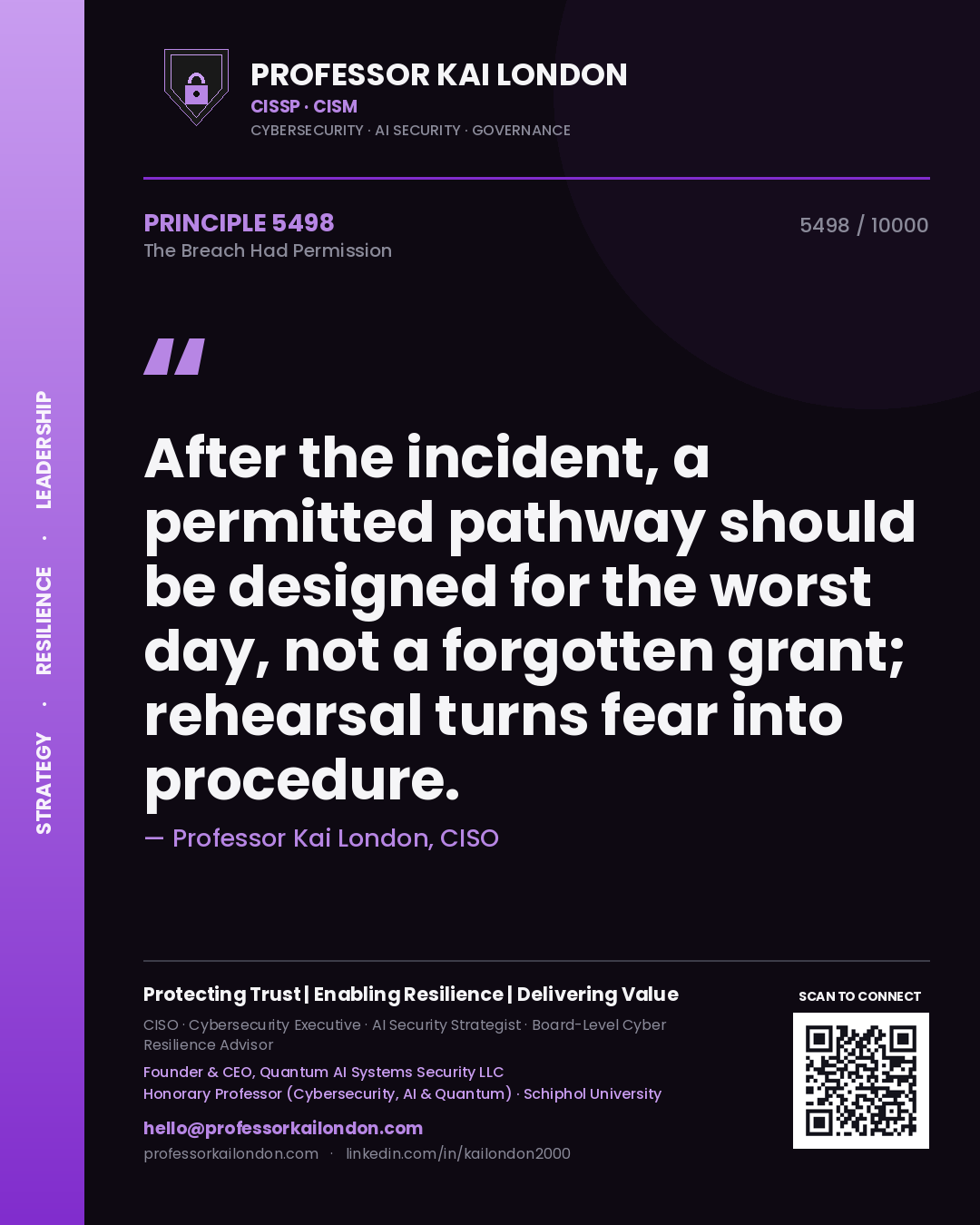 Professor Kai London principle 5498: After the incident, a permitted pathway should be designed for the worst day, not a forgotten grant; rehearsal turns fear into procedure.