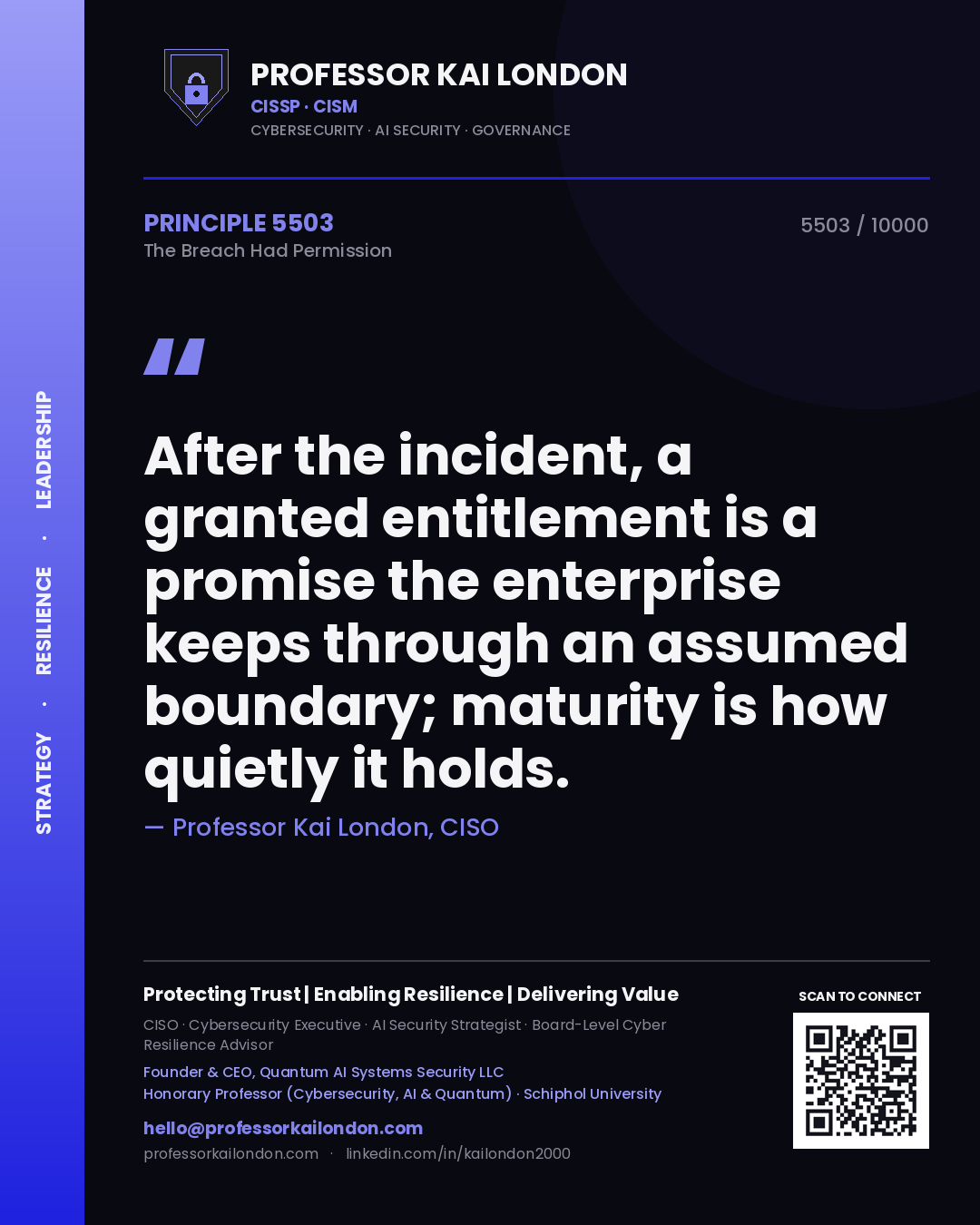 Professor Kai London principle 5503: After the incident, a granted entitlement is a promise the enterprise keeps through an assumed boundary; maturity is how quietly it holds.