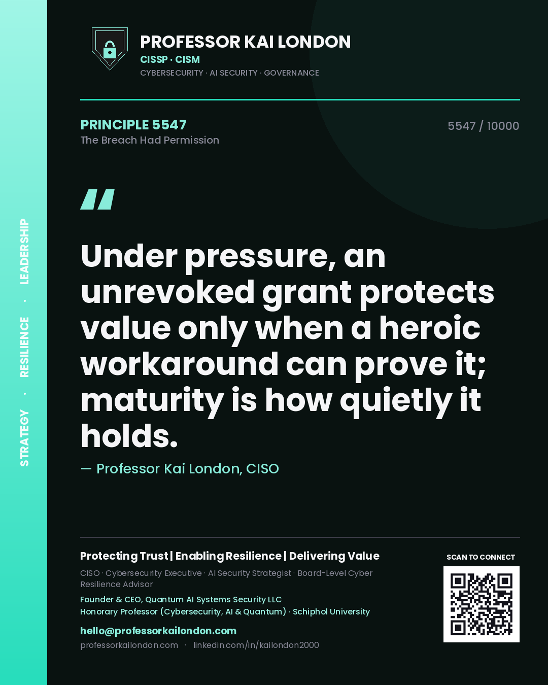 Professor Kai London principle 5547: Under pressure, an unrevoked grant protects value only when a heroic workaround can prove it; maturity is how quietly it holds.