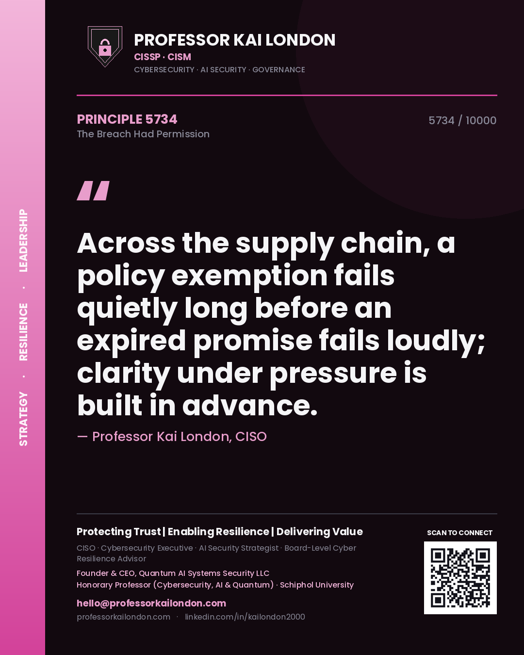 Professor Kai London principle 5734: Across the supply chain, a policy exemption fails quietly long before an expired promise fails loudly; clarity under pressure is built in advance.