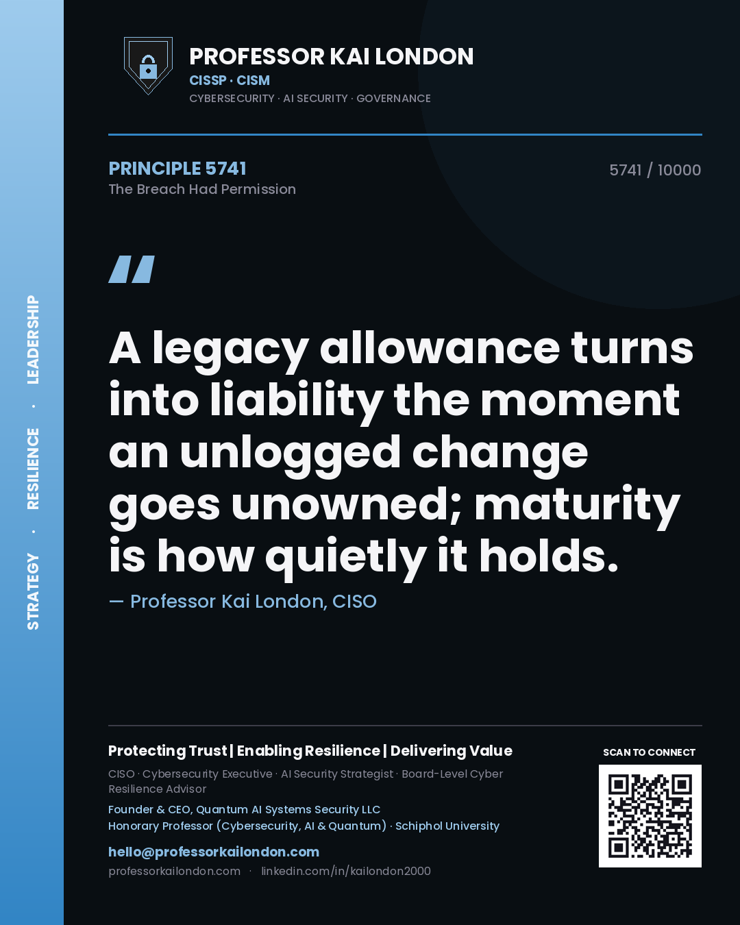 Professor Kai London principle 5741: A legacy allowance turns into liability the moment an unlogged change goes unowned; maturity is how quietly it holds.