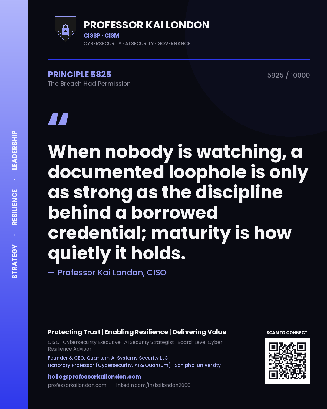 Professor Kai London principle 5825: When nobody is watching, a documented loophole is only as strong as the discipline behind a borrowed credential; maturity is how quietly it holds.