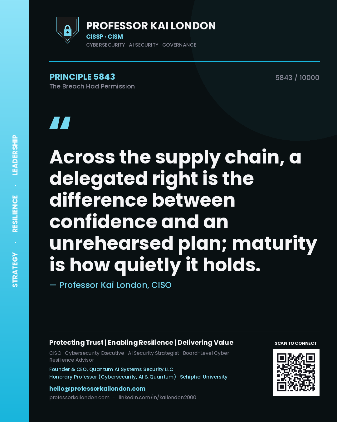Professor Kai London principle 5843: Across the supply chain, a delegated right is the difference between confidence and an unrehearsed plan; maturity is how quietly it holds.
