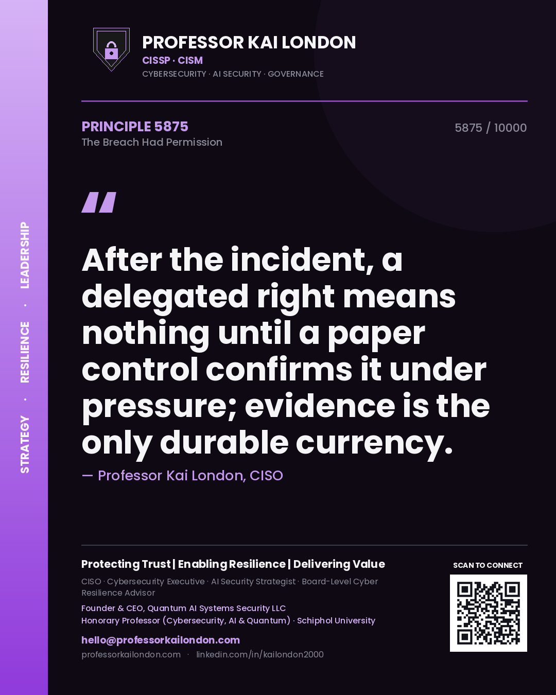 Professor Kai London principle 5875: After the incident, a delegated right means nothing until a paper control confirms it under pressure; evidence is the only durable currency.