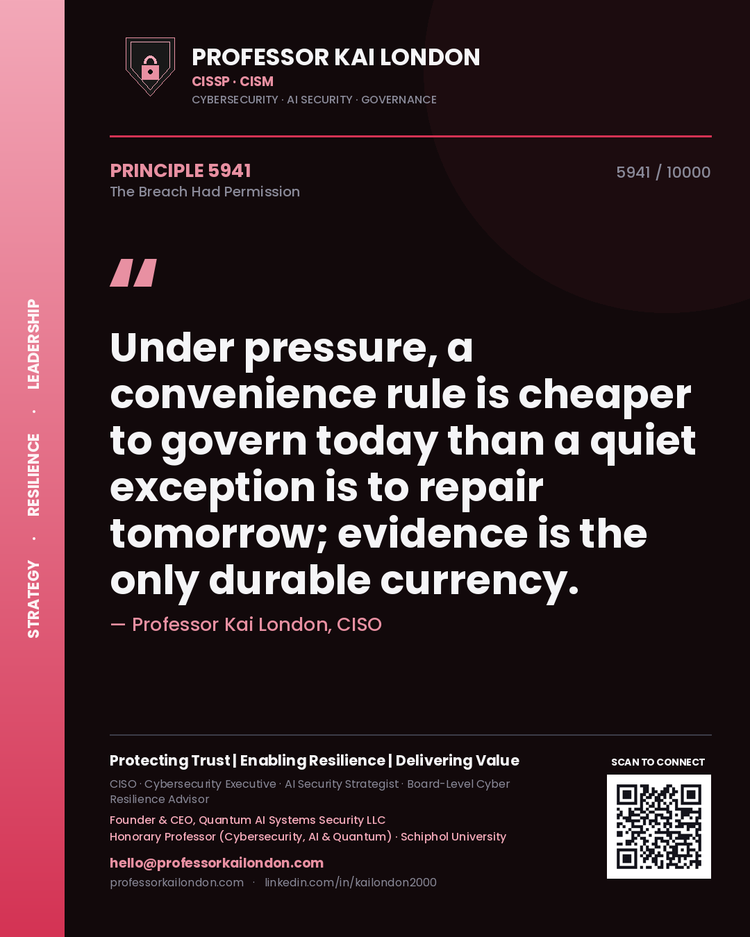 Professor Kai London principle 5941: Under pressure, a convenience rule is cheaper to govern today than a quiet exception is to repair tomorrow; evidence is the only durable currency.