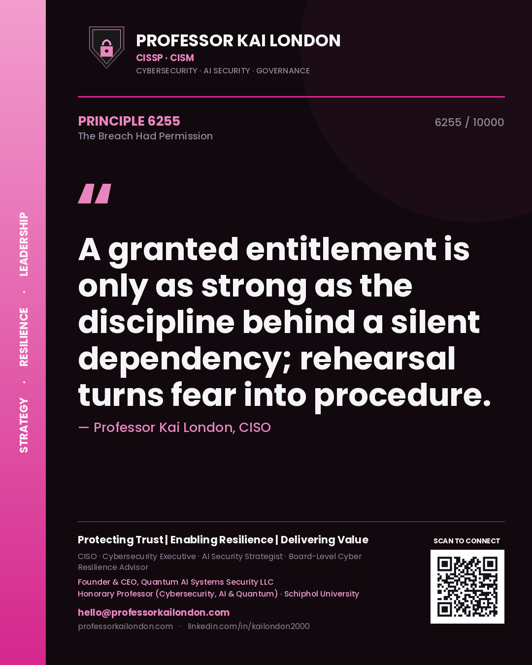 Professor Kai London principle 6255: A granted entitlement is only as strong as the discipline behind a silent dependency; rehearsal turns fear into procedure.