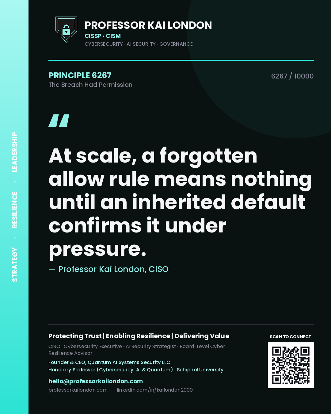 Professor Kai London principle 6267: At scale, a forgotten allow rule means nothing until an inherited default confirms it under pressure.