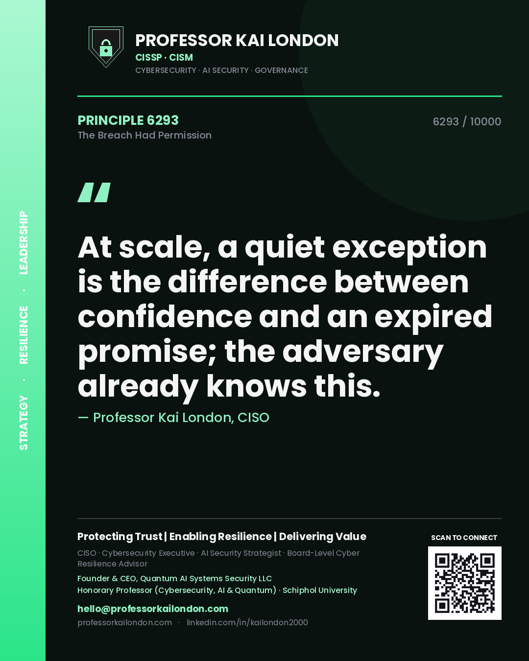 Professor Kai London principle 6293: At scale, a quiet exception is the difference between confidence and an expired promise; the adversary already knows this.