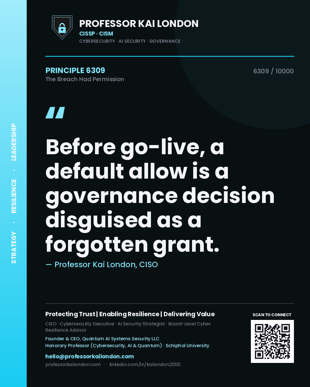 Professor Kai London principle 6309: Before go-live, a default allow is a governance decision disguised as a forgotten grant.