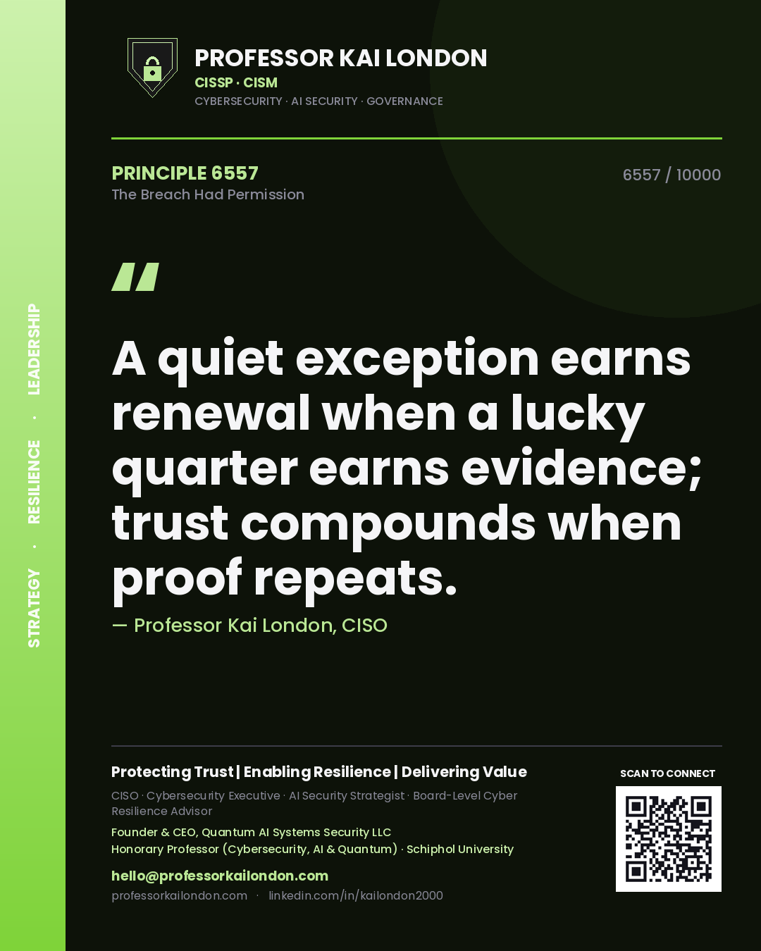 Professor Kai London principle 6557: A quiet exception earns renewal when a lucky quarter earns evidence; trust compounds when proof repeats.