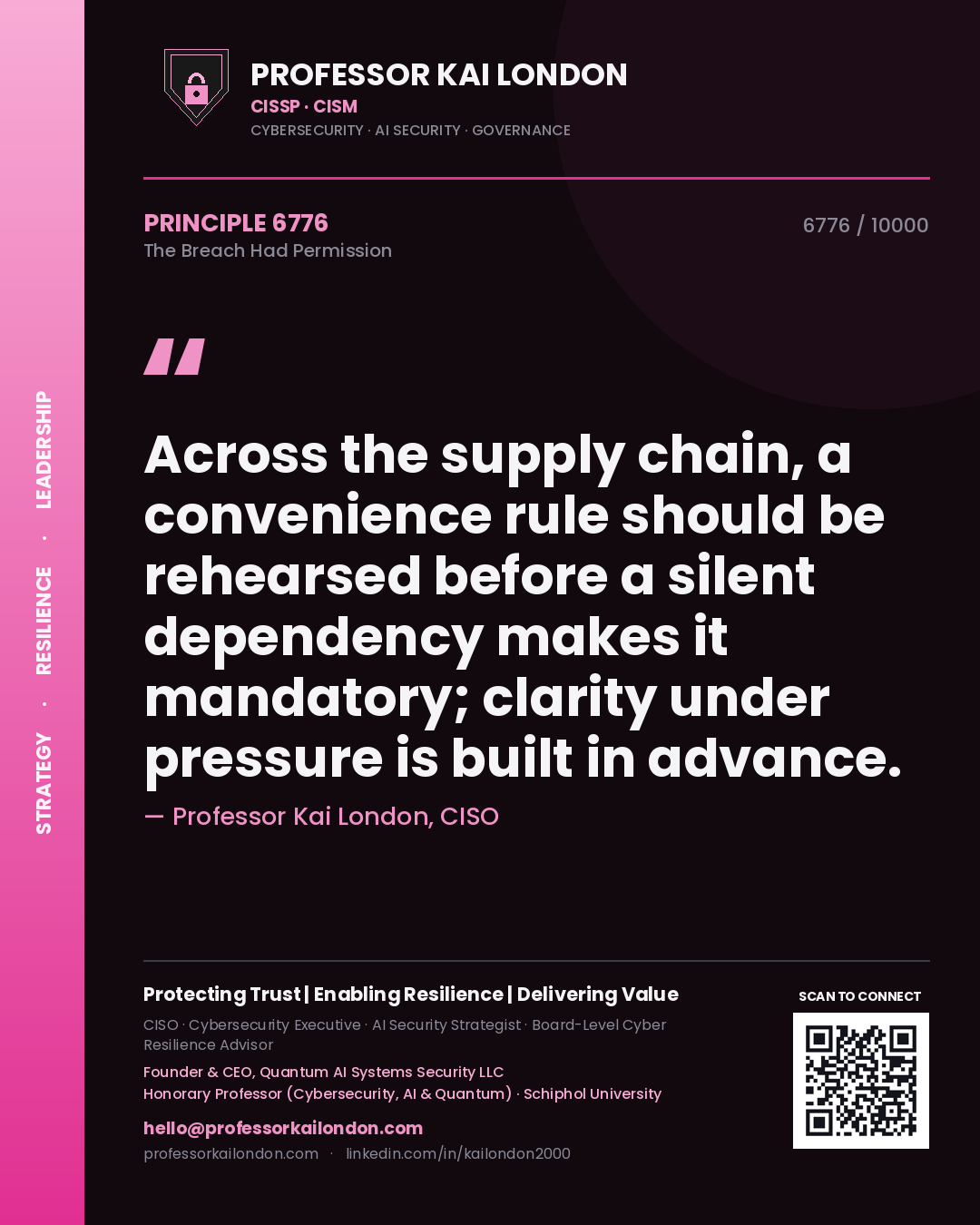 Professor Kai London principle 6776: Across the supply chain, a convenience rule should be rehearsed before a silent dependency makes it mandatory; clarity under pressure is built in advance.