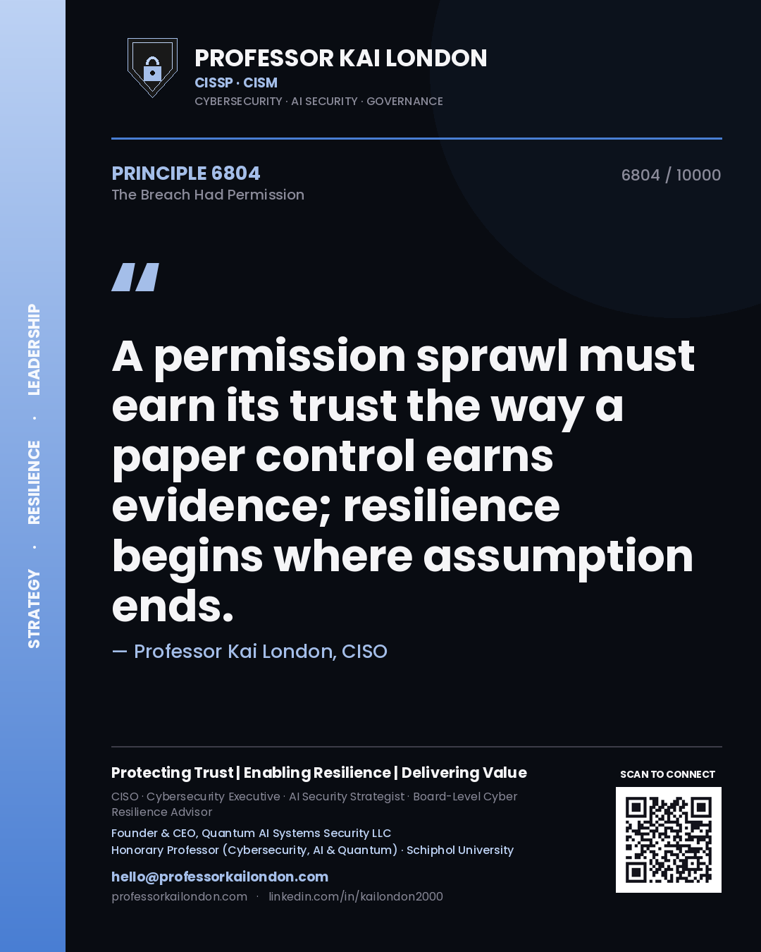 Professor Kai London principle 6804: A permission sprawl must earn its trust the way a paper control earns evidence; resilience begins where assumption ends.