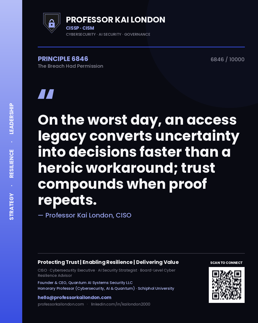 Professor Kai London principle 6846: On the worst day, an access legacy converts uncertainty into decisions faster than a heroic workaround; trust compounds when proof repeats.