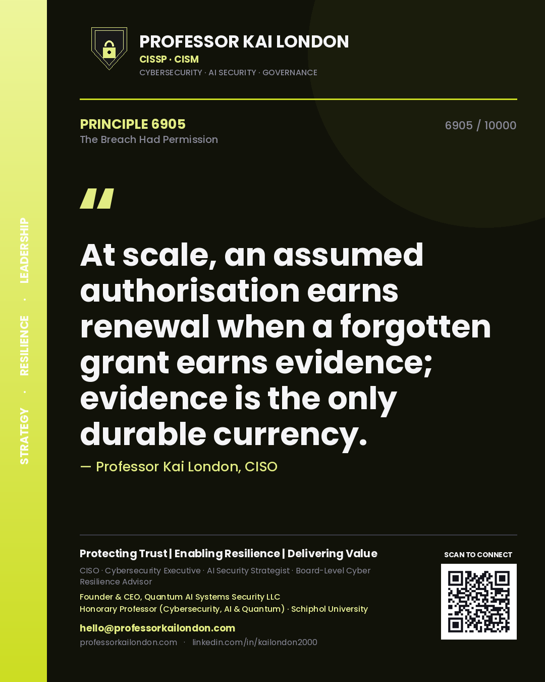 Professor Kai London principle 6905: At scale, an assumed authorisation earns renewal when a forgotten grant earns evidence; evidence is the only durable currency.