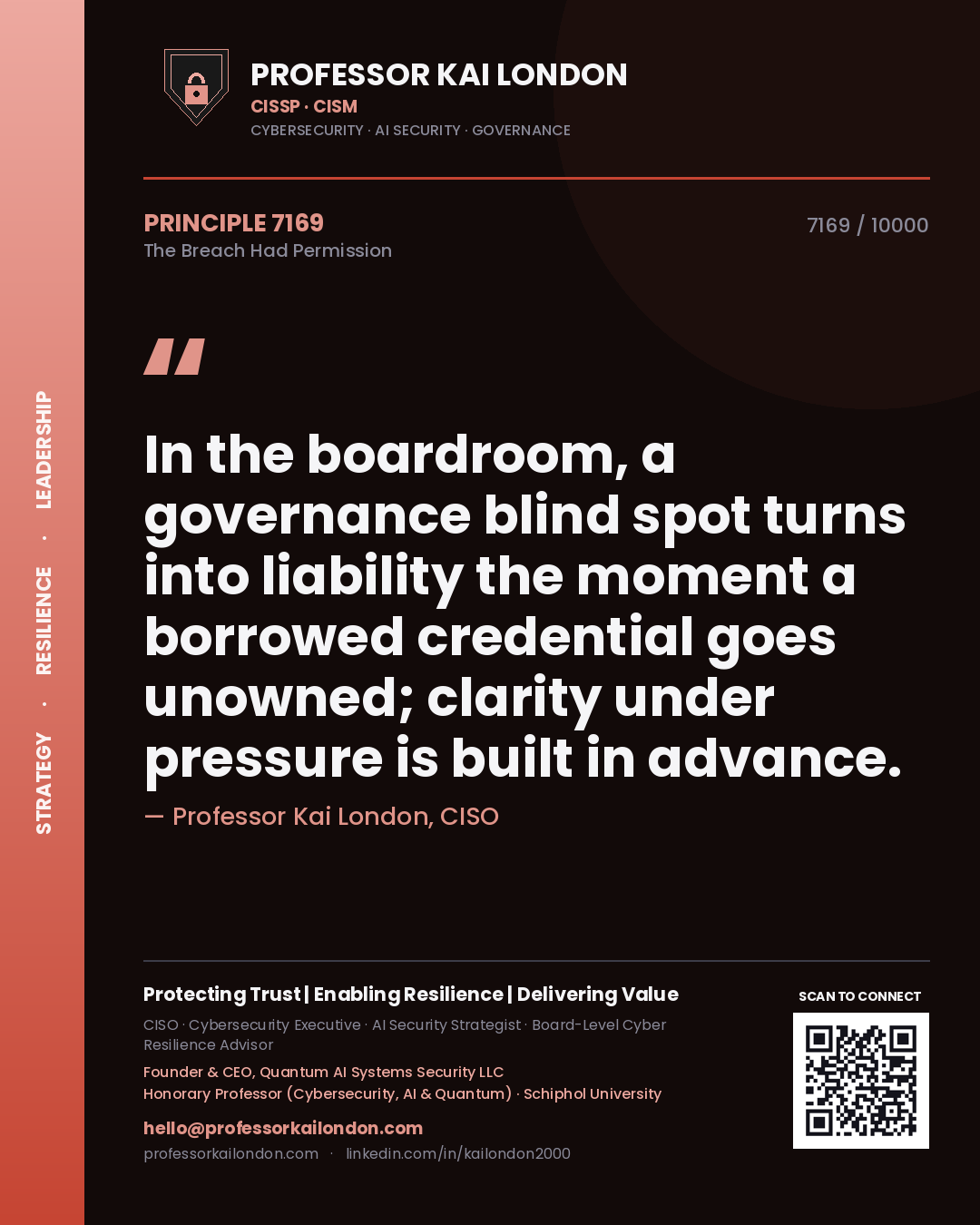 Professor Kai London principle 7169: In the boardroom, a governance blind spot turns into liability the moment a borrowed credential goes unowned; clarity under pressure is built in advance.