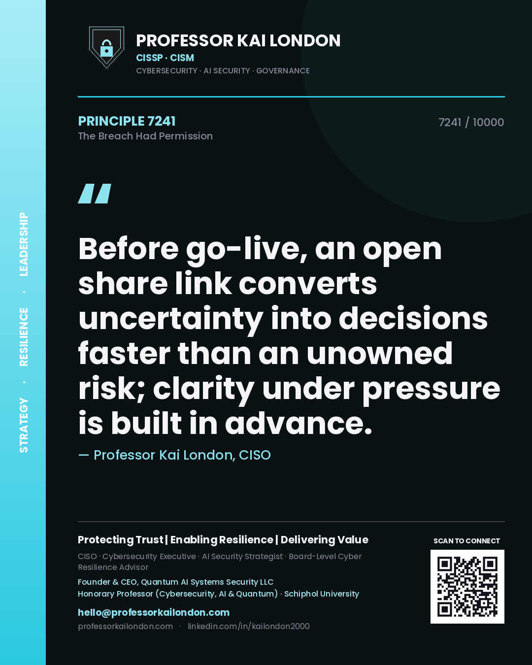 Professor Kai London principle 7241: Before go-live, an open share link converts uncertainty into decisions faster than an unowned risk; clarity under pressure is built in advance.