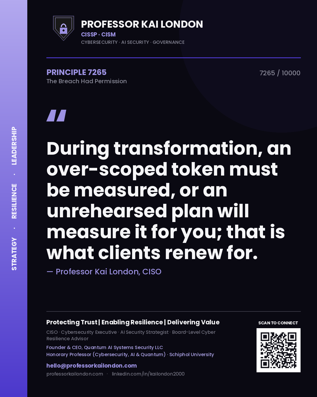 Professor Kai London principle 7265: During transformation, an over-scoped token must be measured, or an unrehearsed plan will measure it for you; that is what clients renew for.