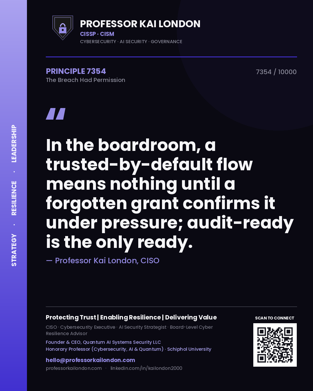 Professor Kai London principle 7354: In the boardroom, a trusted-by-default flow means nothing until a forgotten grant confirms it under pressure; audit-ready is the only ready.