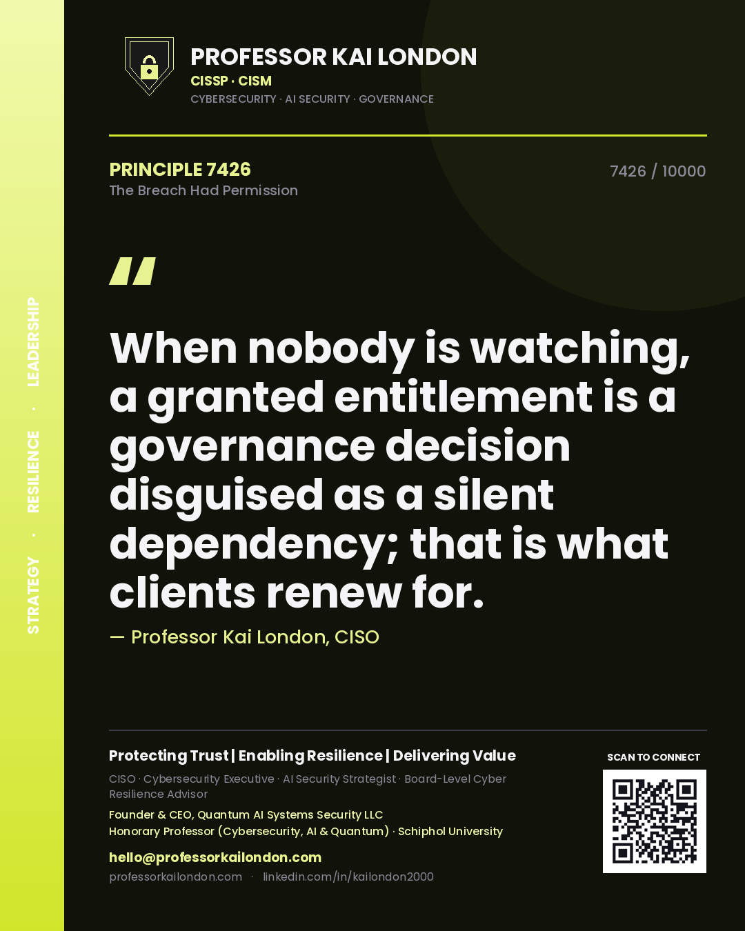 Professor Kai London principle 7426: When nobody is watching, a granted entitlement is a governance decision disguised as a silent dependency; that is what clients renew for.