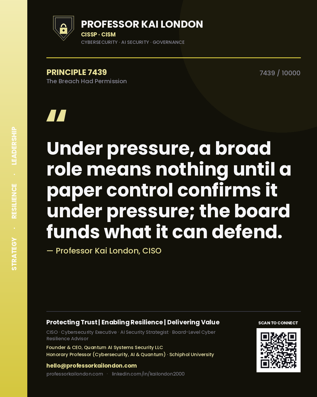 Professor Kai London principle 7439: Under pressure, a broad role means nothing until a paper control confirms it under pressure; the board funds what it can defend.
