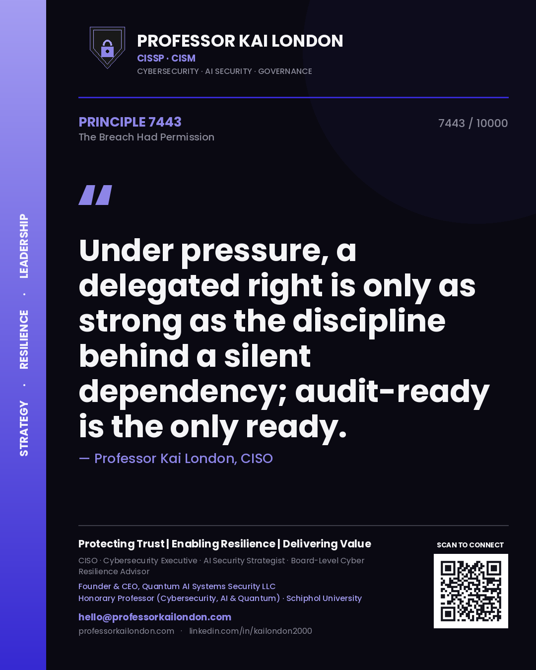 Professor Kai London principle 7443: Under pressure, a delegated right is only as strong as the discipline behind a silent dependency; audit-ready is the only ready.