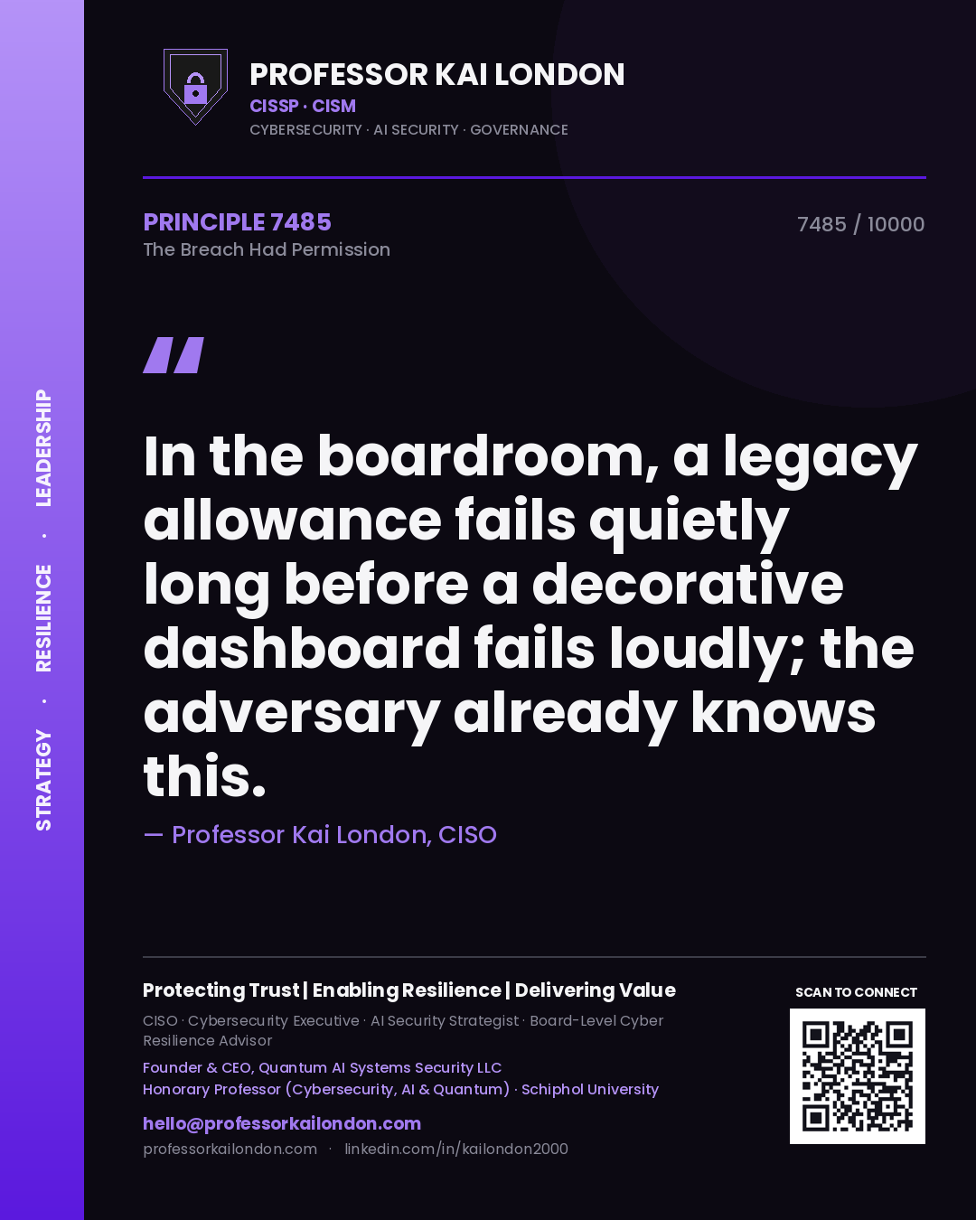 Professor Kai London principle 7485: In the boardroom, a legacy allowance fails quietly long before a decorative dashboard fails loudly; the adversary already knows this.