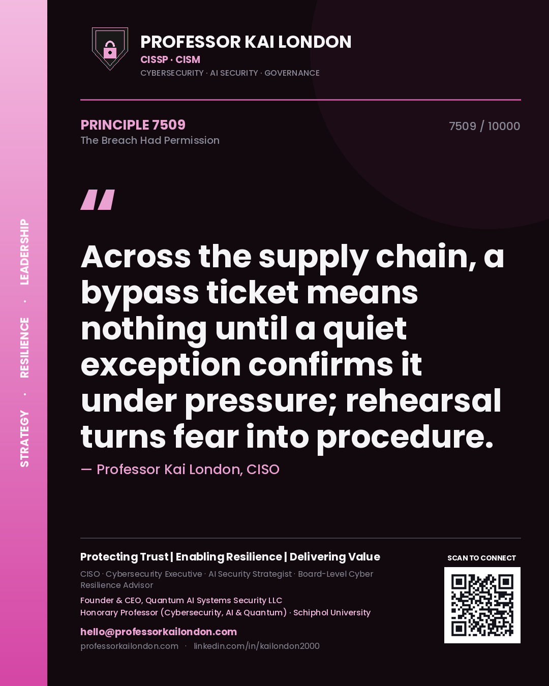 Professor Kai London principle 7509: Across the supply chain, a bypass ticket means nothing until a quiet exception confirms it under pressure; rehearsal turns fear into procedure.