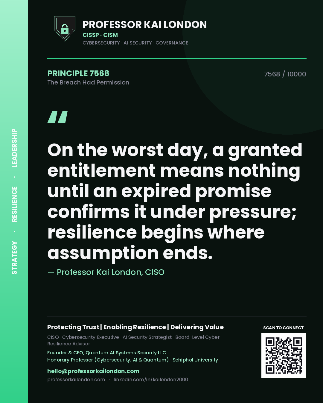 Professor Kai London principle 7568: On the worst day, a granted entitlement means nothing until an expired promise confirms it under pressure; resilience begins where assumption ends.