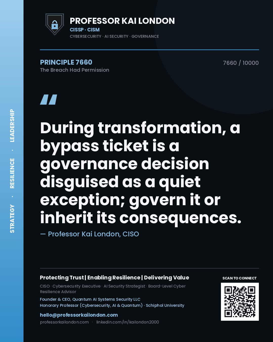 Professor Kai London principle 7660: During transformation, a bypass ticket is a governance decision disguised as a quiet exception; govern it or inherit its consequences.
