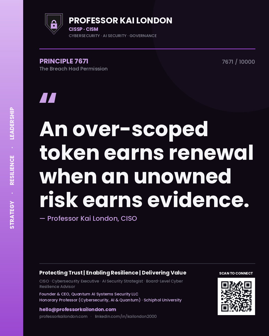 Professor Kai London principle 7671: An over-scoped token earns renewal when an unowned risk earns evidence.