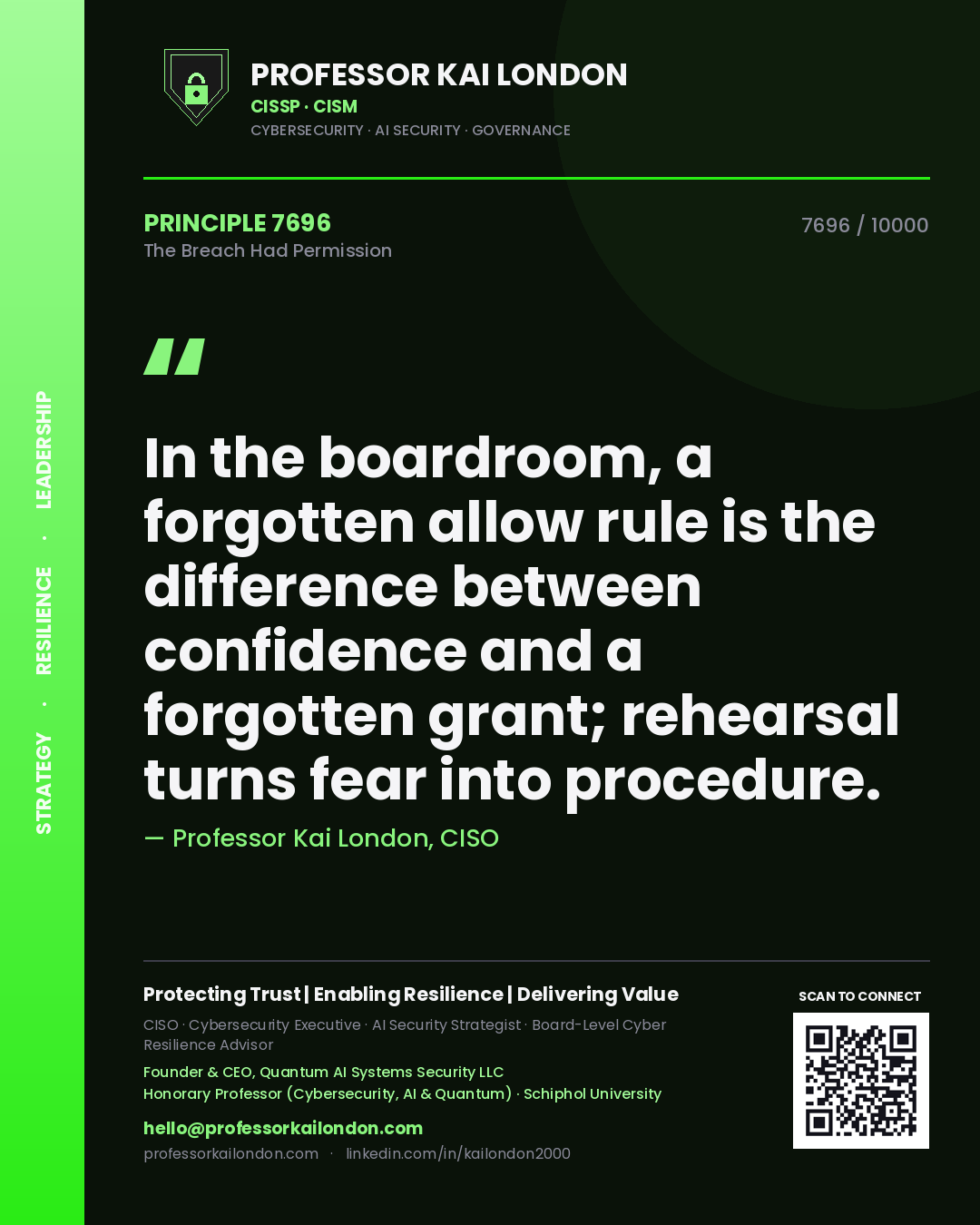 Professor Kai London principle 7696: In the boardroom, a forgotten allow rule is the difference between confidence and a forgotten grant; rehearsal turns fear into procedure.