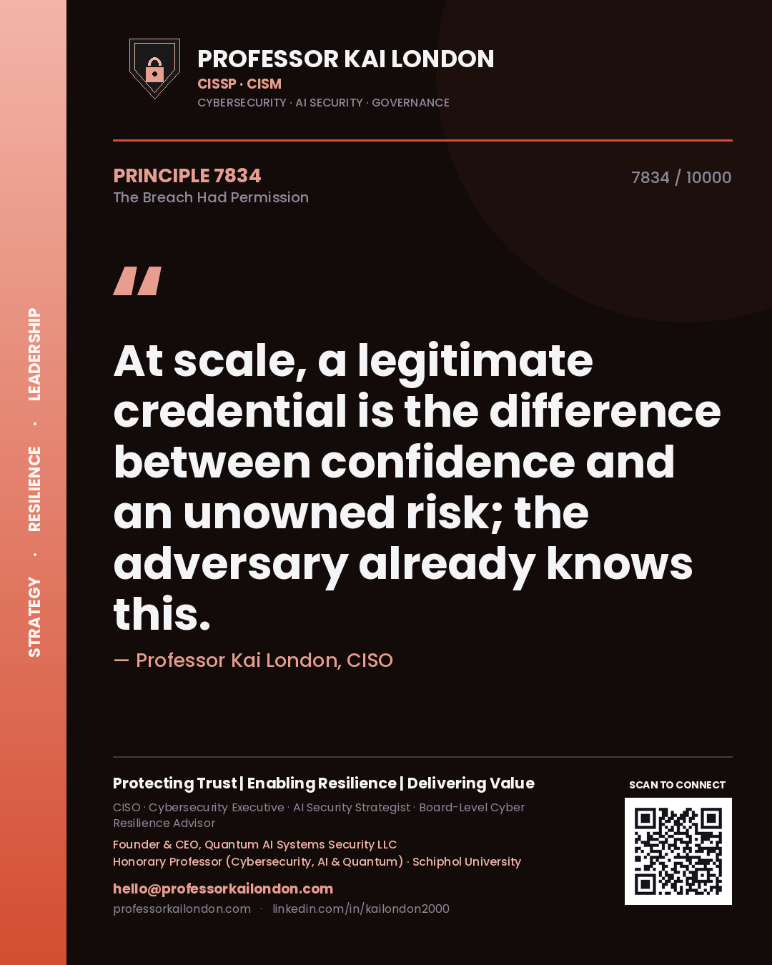 Professor Kai London principle 7834: At scale, a legitimate credential is the difference between confidence and an unowned risk; the adversary already knows this.