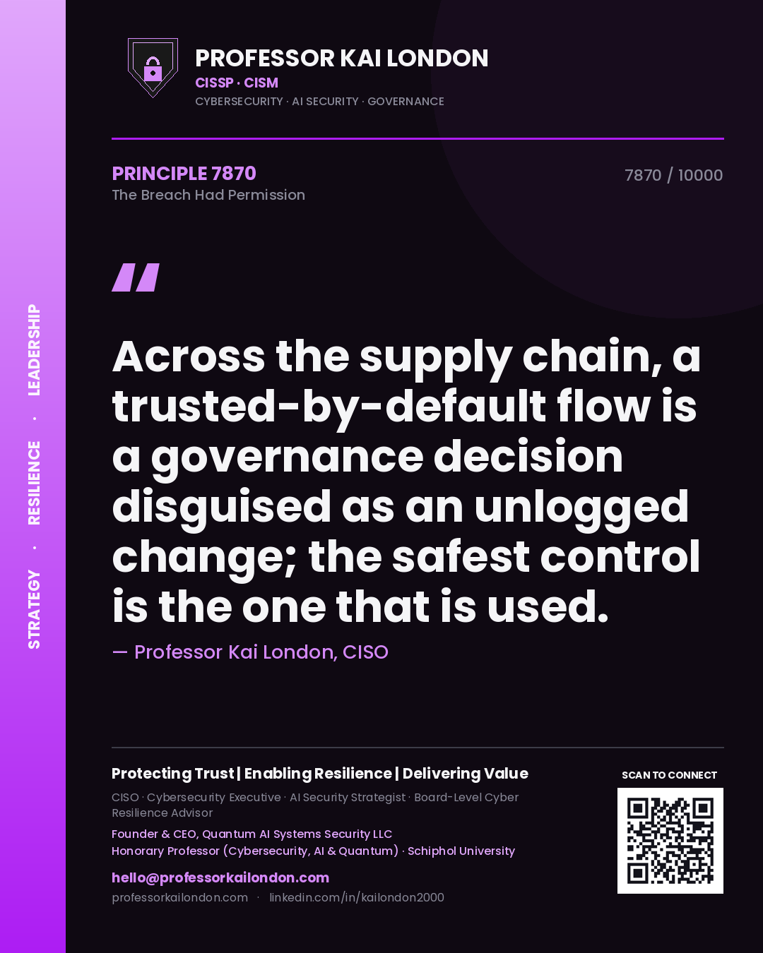 Professor Kai London principle 7870: Across the supply chain, a trusted-by-default flow is a governance decision disguised as an unlogged change; the safest control is the one that is used.