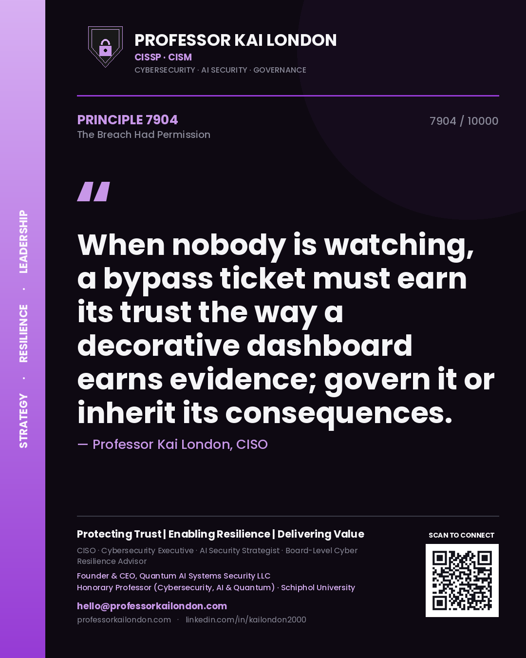 Professor Kai London principle 7904: When nobody is watching, a bypass ticket must earn its trust the way a decorative dashboard earns evidence; govern it or inherit its consequences.