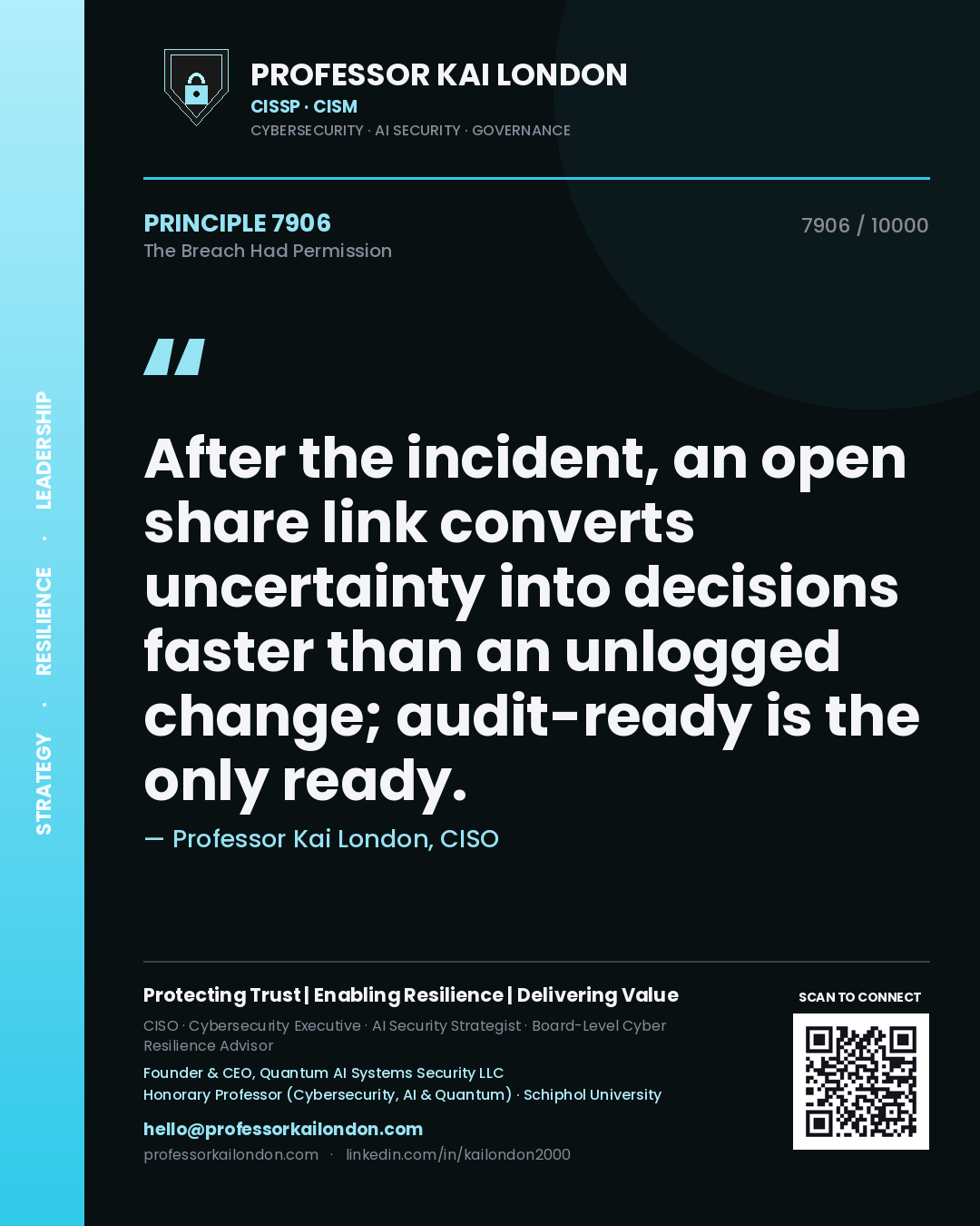 Professor Kai London principle 7906: After the incident, an open share link converts uncertainty into decisions faster than an unlogged change; audit-ready is the only ready.