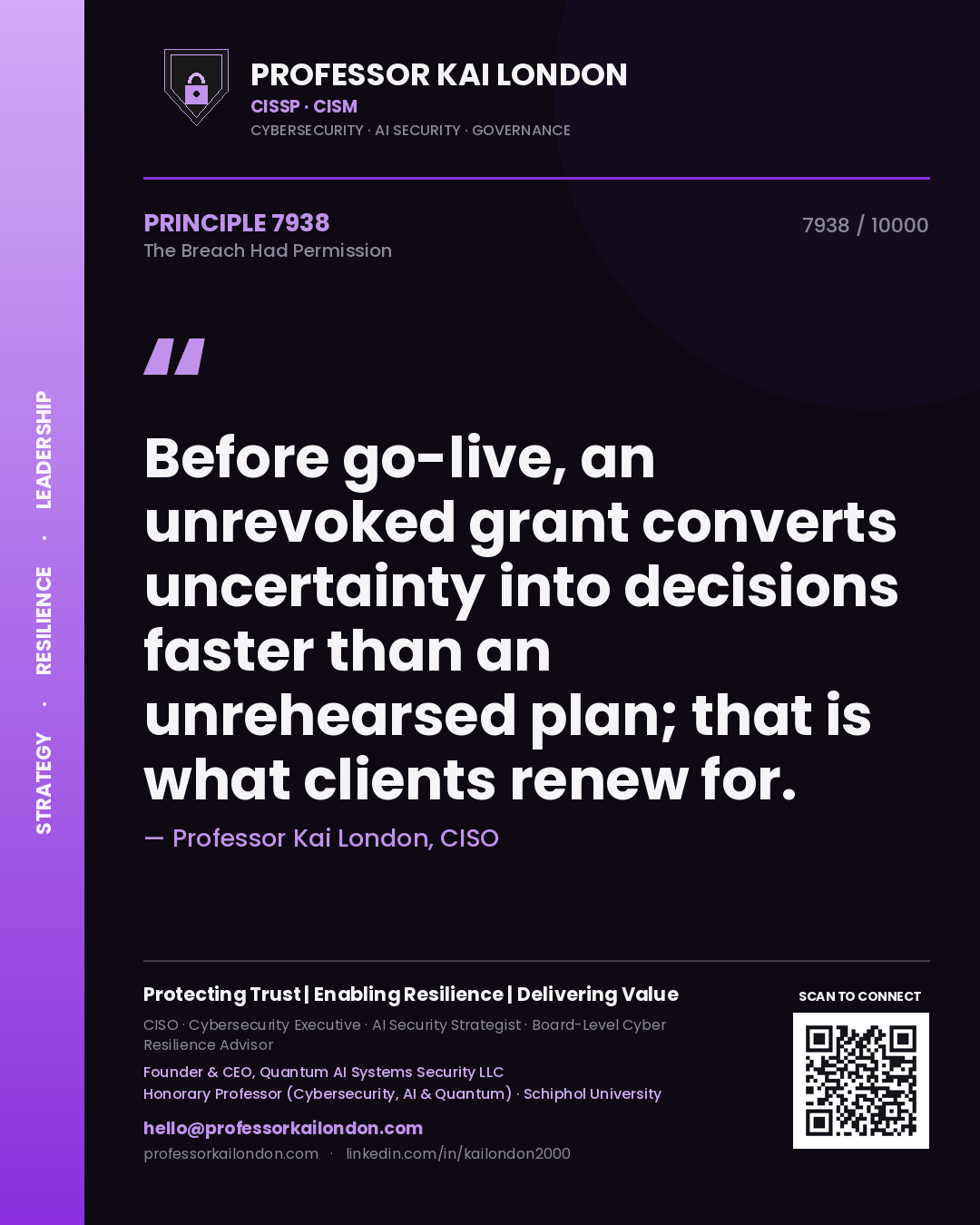 Professor Kai London principle 7938: Before go-live, an unrevoked grant converts uncertainty into decisions faster than an unrehearsed plan; that is what clients renew for.