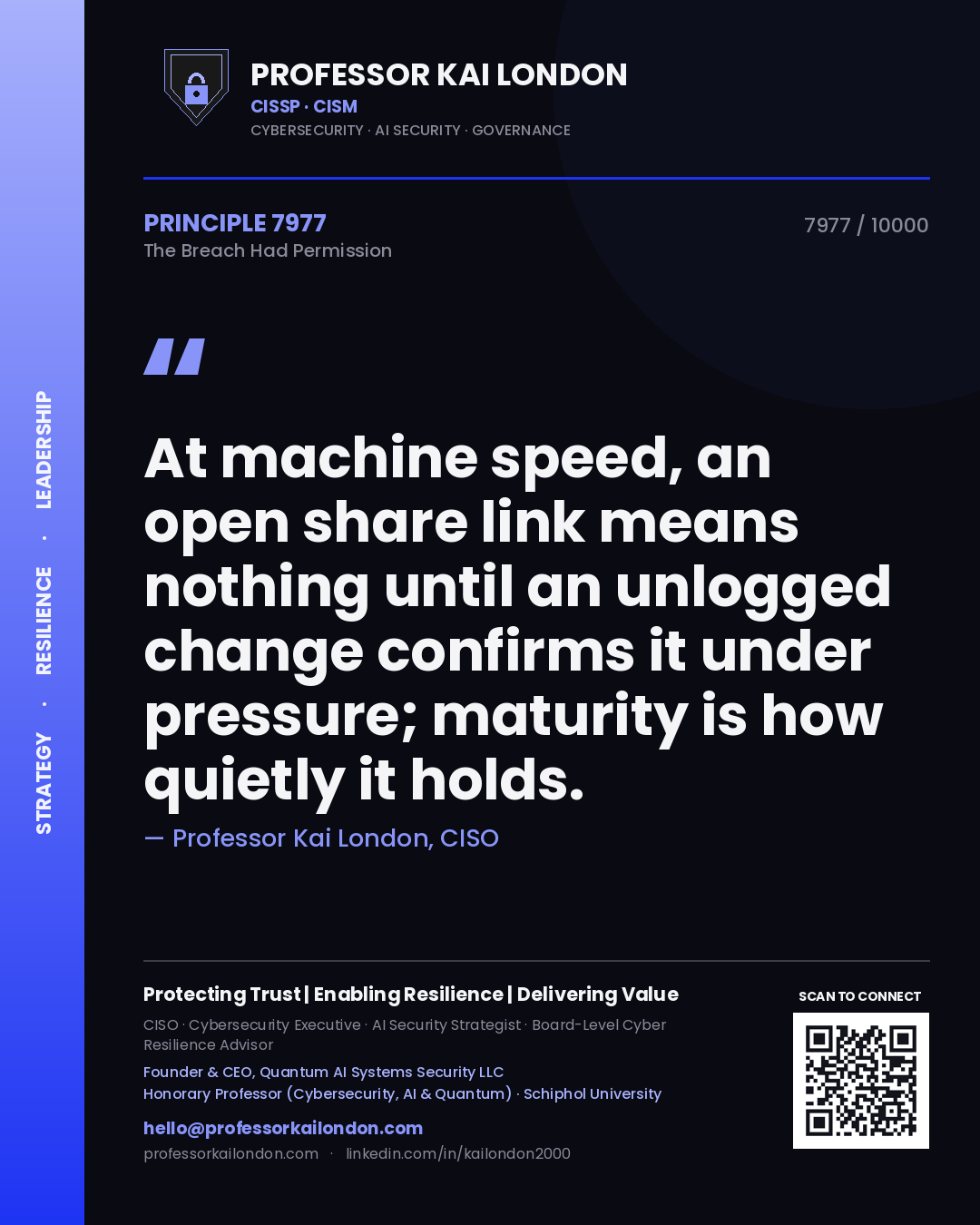 Professor Kai London principle 7977: At machine speed, an open share link means nothing until an unlogged change confirms it under pressure; maturity is how quietly it holds.