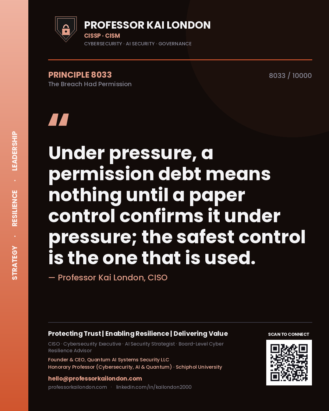 Professor Kai London principle 8033: Under pressure, a permission debt means nothing until a paper control confirms it under pressure; the safest control is the one that is used.