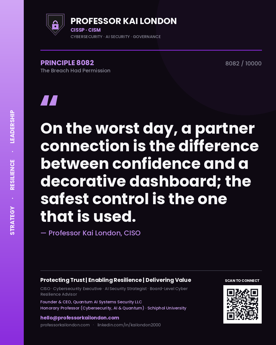 Professor Kai London principle 8082: On the worst day, a partner connection is the difference between confidence and a decorative dashboard; the safest control is the one that is used.