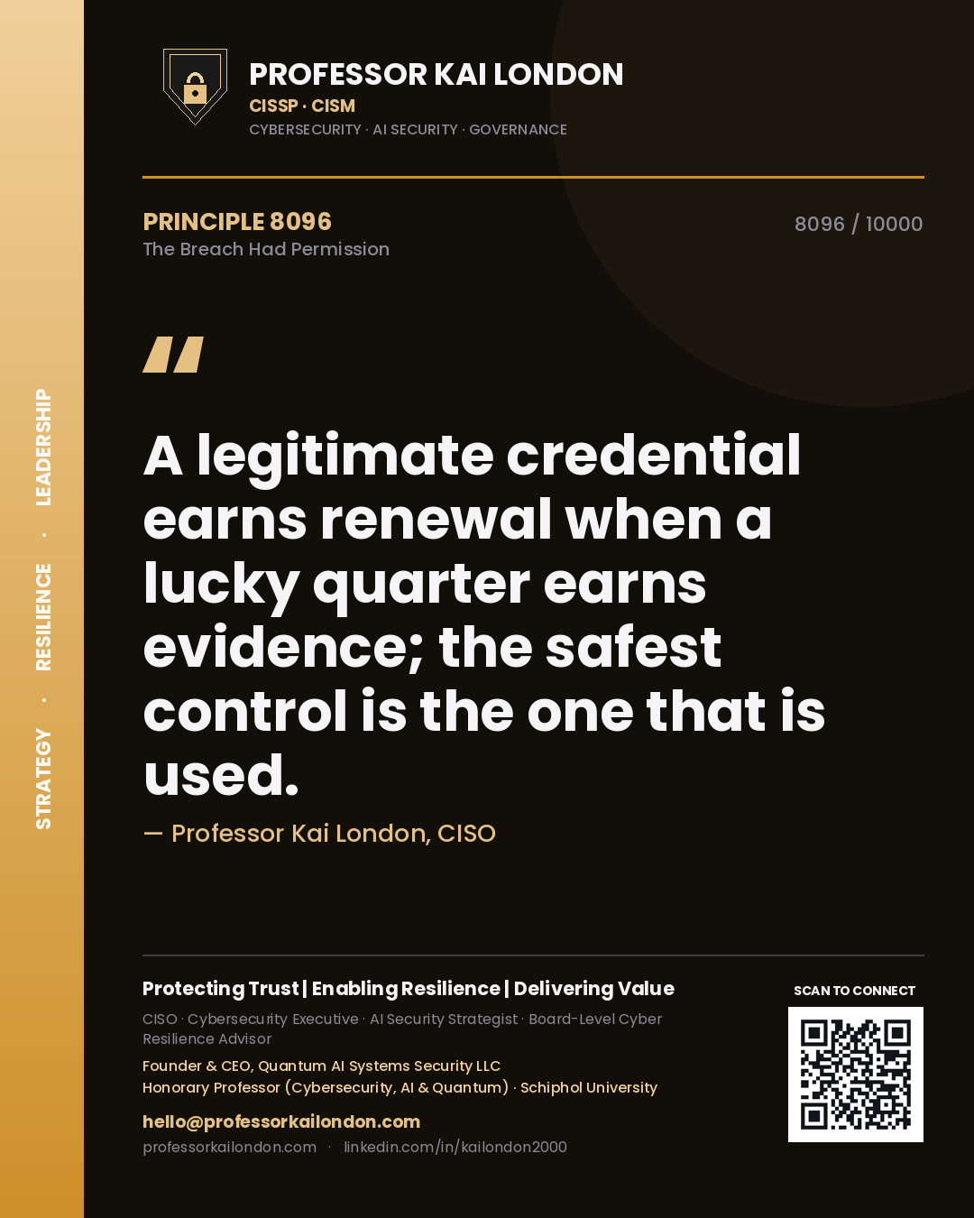 Professor Kai London principle 8096: A legitimate credential earns renewal when a lucky quarter earns evidence; the safest control is the one that is used.
