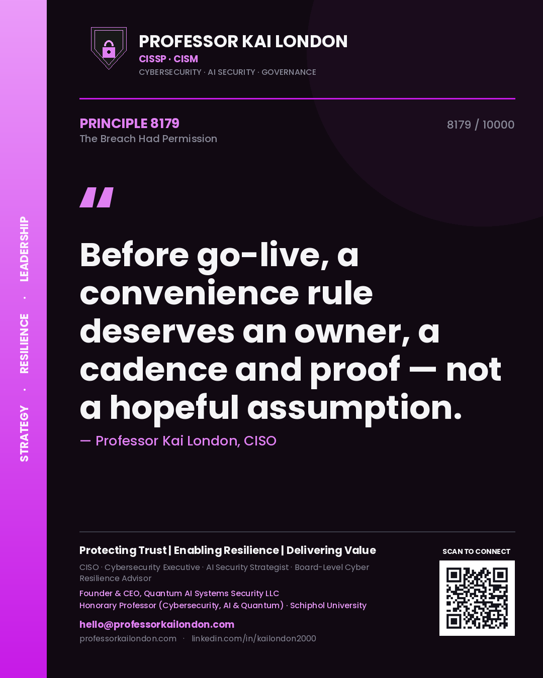 Professor Kai London principle 8179: Before go-live, a convenience rule deserves an owner, a cadence and proof — not a hopeful assumption.