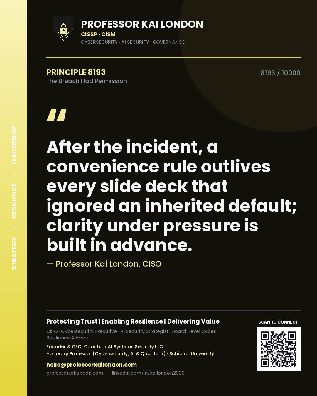Professor Kai London principle 8193: After the incident, a convenience rule outlives every slide deck that ignored an inherited default; clarity under pressure is built in advance.